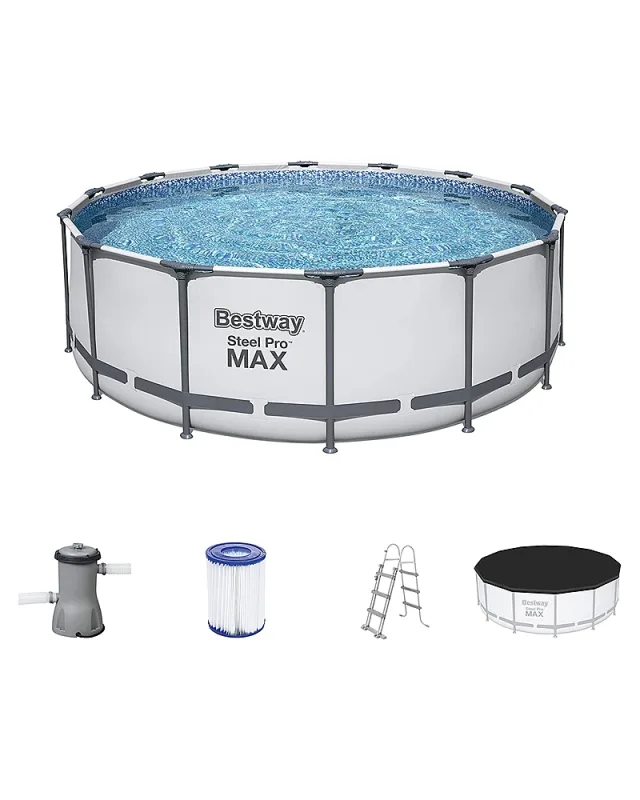 Bestway 5612X Steel Pro Max (427x122 cm, con Depuradora Cartucho 3.028 L/H Cobertor y Escalera)