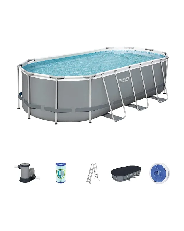 Bestway 56710 Power Steel Oval (549x274x122 cm, Depuradora de cartucho Con Cobertor y Escalera)
