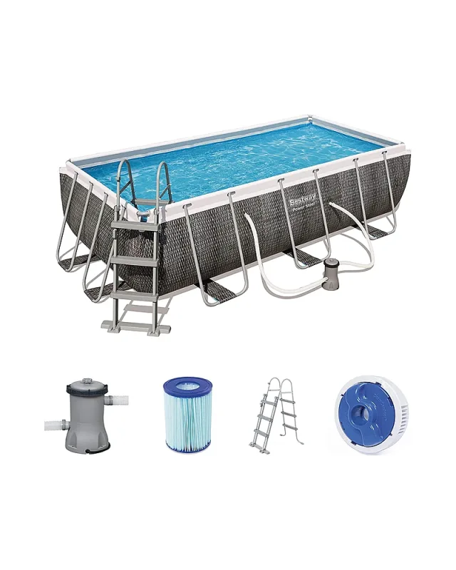 Bestway 56721-GS19 Power Steel Deluxe (404x201x100 cm, con Marco de Acero Estable, Juego Completo, Aspecto de ratán)