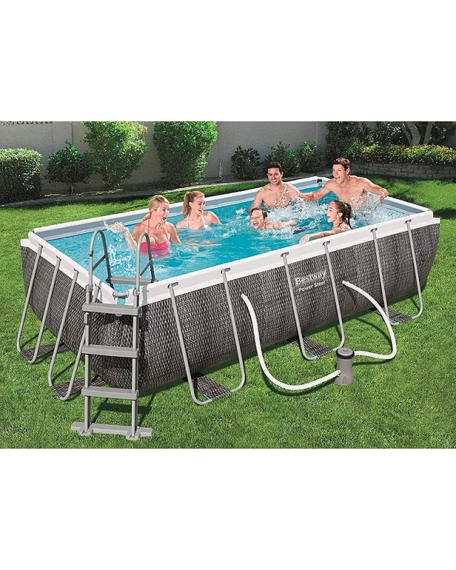 Bestway 56721-GS19 Power Steel Deluxe (404x201x100 cm, con Marco de Acero Estable, Juego Completo, Aspecto de ratán)