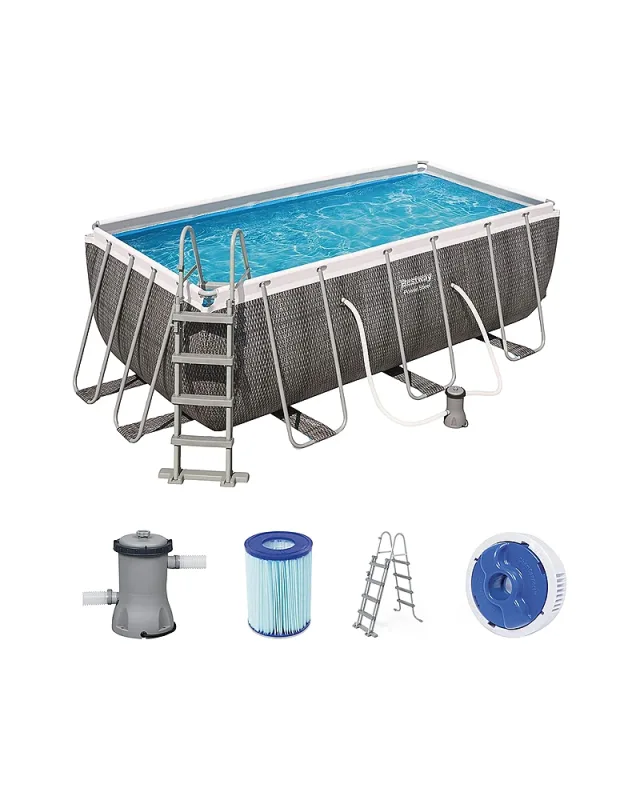 Bestway Power Steel 1056722GSX21 (412x201x122 cm, Juego Completo con Bomba de Filtro, Cuadrada, Gris)