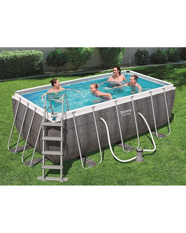 Bestway Power Steel 1056722GSX21 (412x201x122 cm, Juego Completo con Bomba de Filtro, Cuadrada, Gris)