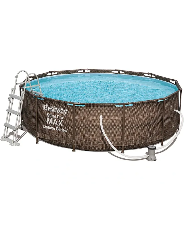 Bestway Power Steel Deluxe 56709-GS19 (366x100 cm, con Marco de Acero Estable en Juego Completo, ratán)