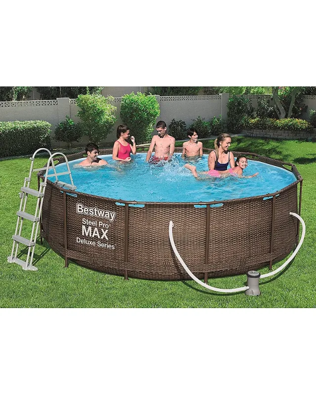 Bestway Power Steel Deluxe 56709-GS19 (366x100 cm, con Marco de Acero Estable en Juego Completo, ratán)