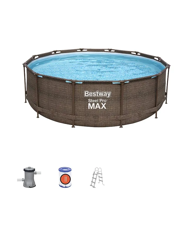 Bestway Steel Pro Max 1056709GSX20 (366x100 cm, con depuradora de cartucho, Diseño Rattan)