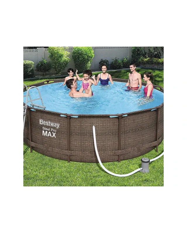 Bestway Steel Pro Max 1056709GSX20 (366x100 cm, con depuradora de cartucho, Diseño Rattan)