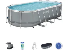 Bestway 56710 Power Steel Oval (549x274x122 cm, Depuradora de cartucho Con Cobertor y Escalera)