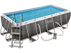 Bestway 56721-GS19 Power Steel Deluxe (404x201x100 cm, con Marco de Acero Estable, Juego Completo, Aspecto de ratán)