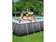 Bestway 56721-GS19 Power Steel Deluxe (404x201x100 cm, con Marco de Acero Estable, Juego Completo, Aspecto de ratán)