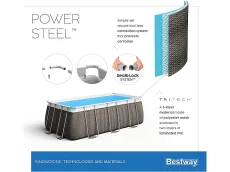 Bestway Power Steel 1056722GSX21 (412x201x122 cm, Juego Completo con Bomba de Filtro, Cuadrada, Gris)