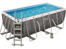 Bestway Power Steel 1056722GSX21 (412x201x122 cm, Juego Completo con Bomba de Filtro, Cuadrada, Gris)