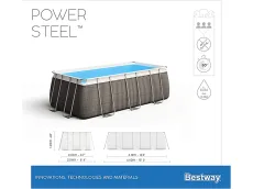 Bestway Power Steel 1056722GSX21 (412x201x122 cm, Juego Completo con Bomba de Filtro, Cuadrada, Gris)