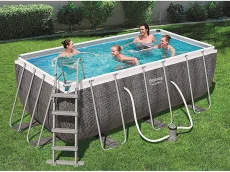 Bestway Power Steel 1056722GSX21 (412x201x122 cm, Juego Completo con Bomba de Filtro, Cuadrada, Gris)
