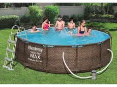 Bestway Power Steel Deluxe 56709-GS19 (366x100 cm, con Marco de Acero Estable en Juego Completo, ratán)