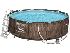 Bestway Power Steel Deluxe 56709-GS19 (366x100 cm, con Marco de Acero Estable en Juego Completo, ratán)